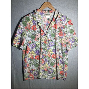 Womens DonnKenny Shirt Button Up Watercolor Abstract Floral Feminine Spring